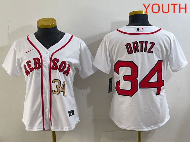 Youth 2025 Boston Red Sox 34 Ortiz White Game Nike MLB Jersey style 3